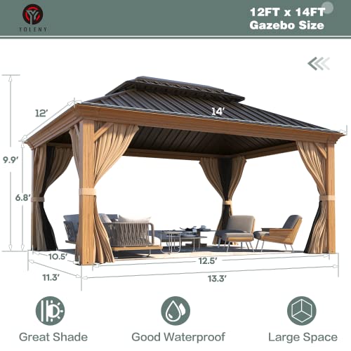 YOLENY 10' x 12' Hardtop Gazebo with Galvanized Steel Double Roof, Netting and Curtains Y84317