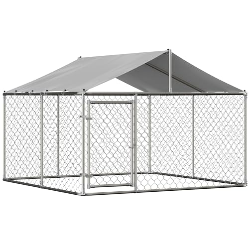 13.1x7.5x7.6 FT Outdoor Dog Kennel with Roof, Large Heavy Duty Weather Resistant Galvanized Steel Dog Cage Fence House with Lock, Anti Rust Chain Link Enclosure Pen for Backyard