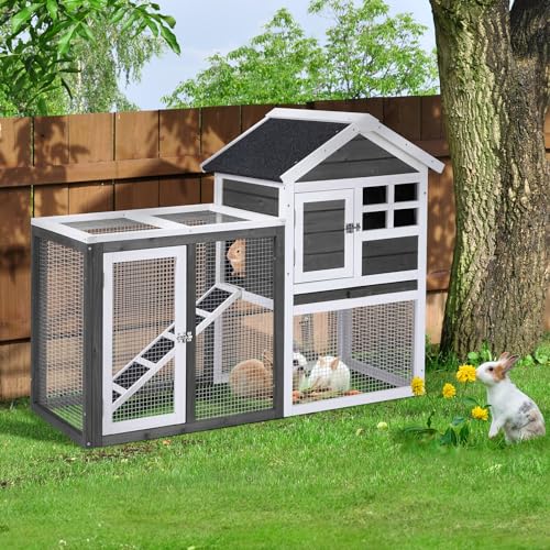 Rabbit Hutch 48" Wood Chicken Coop with Run, Guinea Pig Cage for Outdoor D43850
