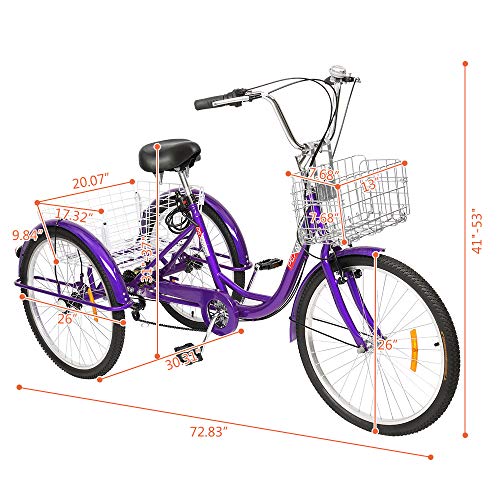 PEXMOR Adult Tricycle 7 Speed, 24/26 Inch 3 Wheel Bike with Baskets V3858