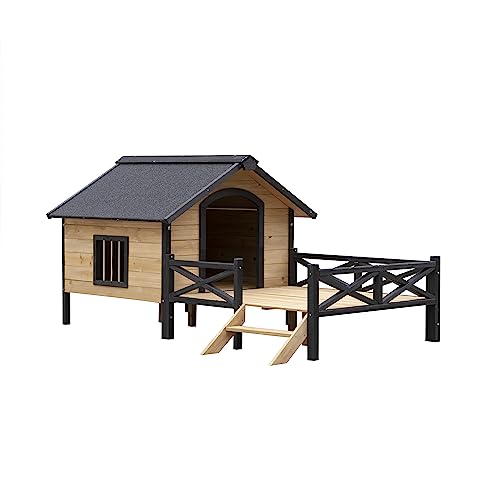 Outdoor Large Wooden Cabin House Style Wooden Dog Kennel with Porch