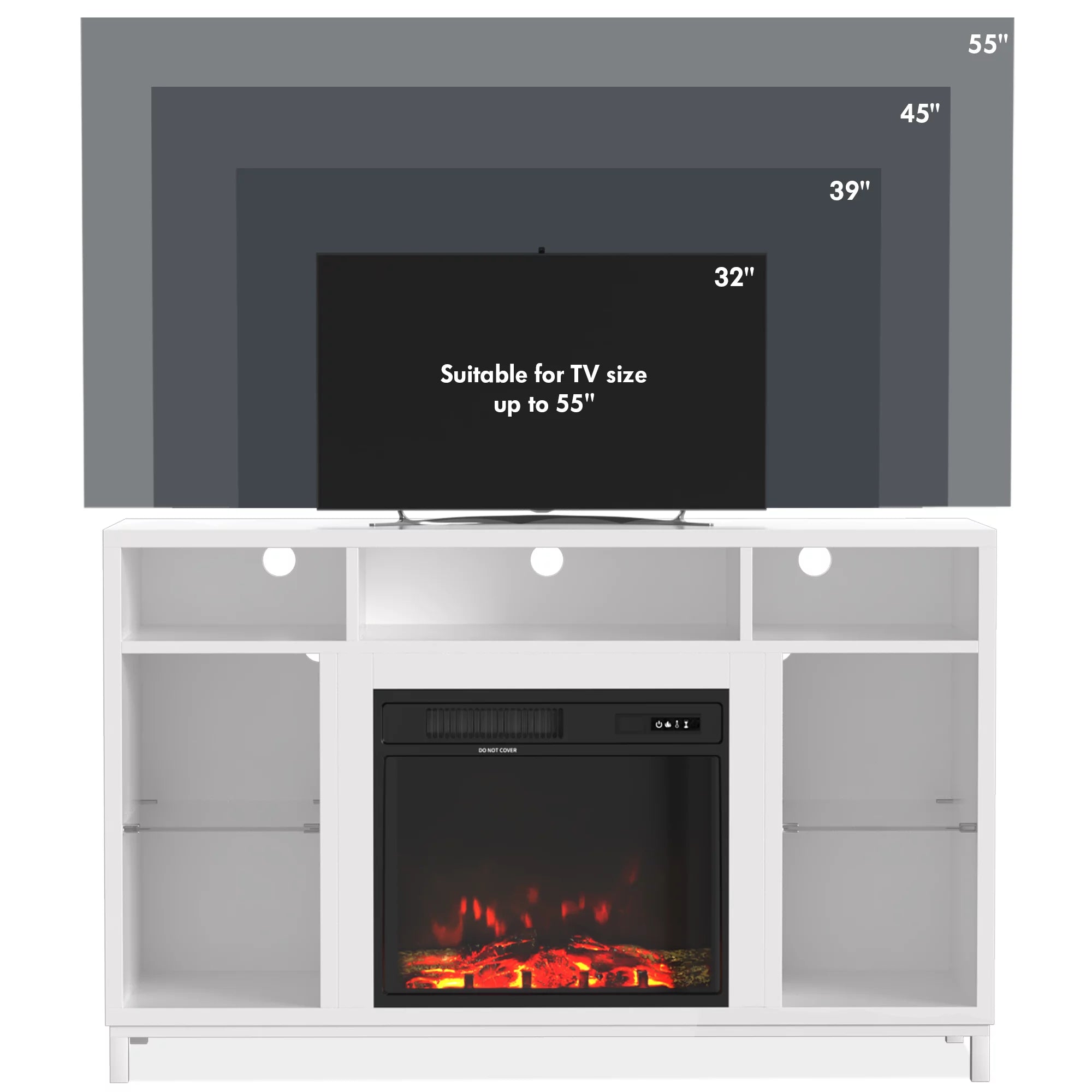 Fireplace TV Stand with 18" Electric Fireplace, White W9344