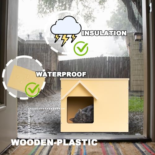 Outdoor Cat House Wooden Feral Cat Shelter with Escape Door L75941