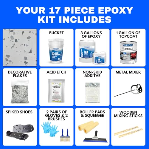 Garage Epoxy Floor Kit 100% Solids 2 Part Coating with UltraGlaze Topcoat, Blue, 300 Sq Ft G29167