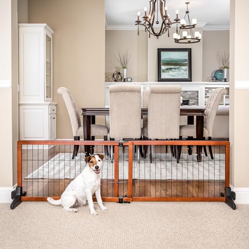 Carlson 70-Inch Wide Adjustable Freestanding Pet Gate, Premium Wood,Brown