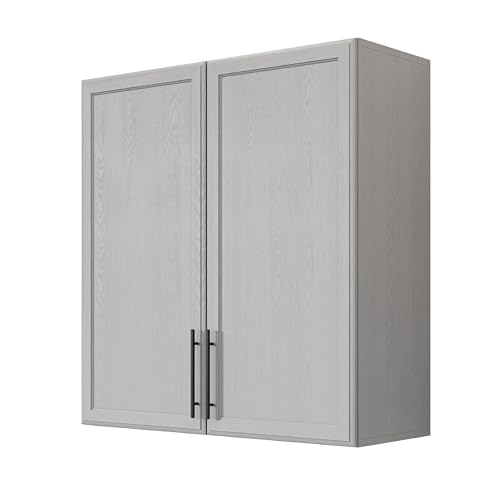 Wall Storage Cabinet with Two Shaker Doors and Shelf, Grey, 24"W, 2 Pcs N34755