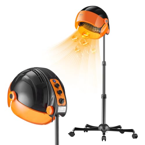 VEVOR Hooded Hair Dryer with Variable Speed & Temperature Adjustment, 1875W Ionic Bonnet Hair Dryer, Sit Under Hair Dryer with Timer, Standing Hair Dryer for Beauty Salon Home Spa