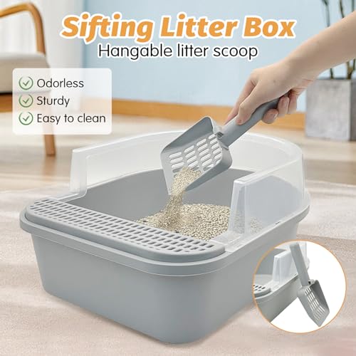 BNOSDM Large Sifting Cat Litter Box with High Sides and Scoop (Grey) Y6414