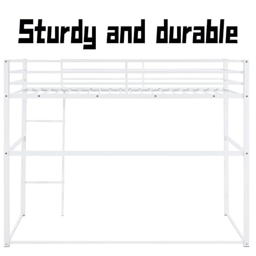 Metal Loft Bed Frame Twin Size with Safety Guard Rails & Built-in Ladder, Black C7852