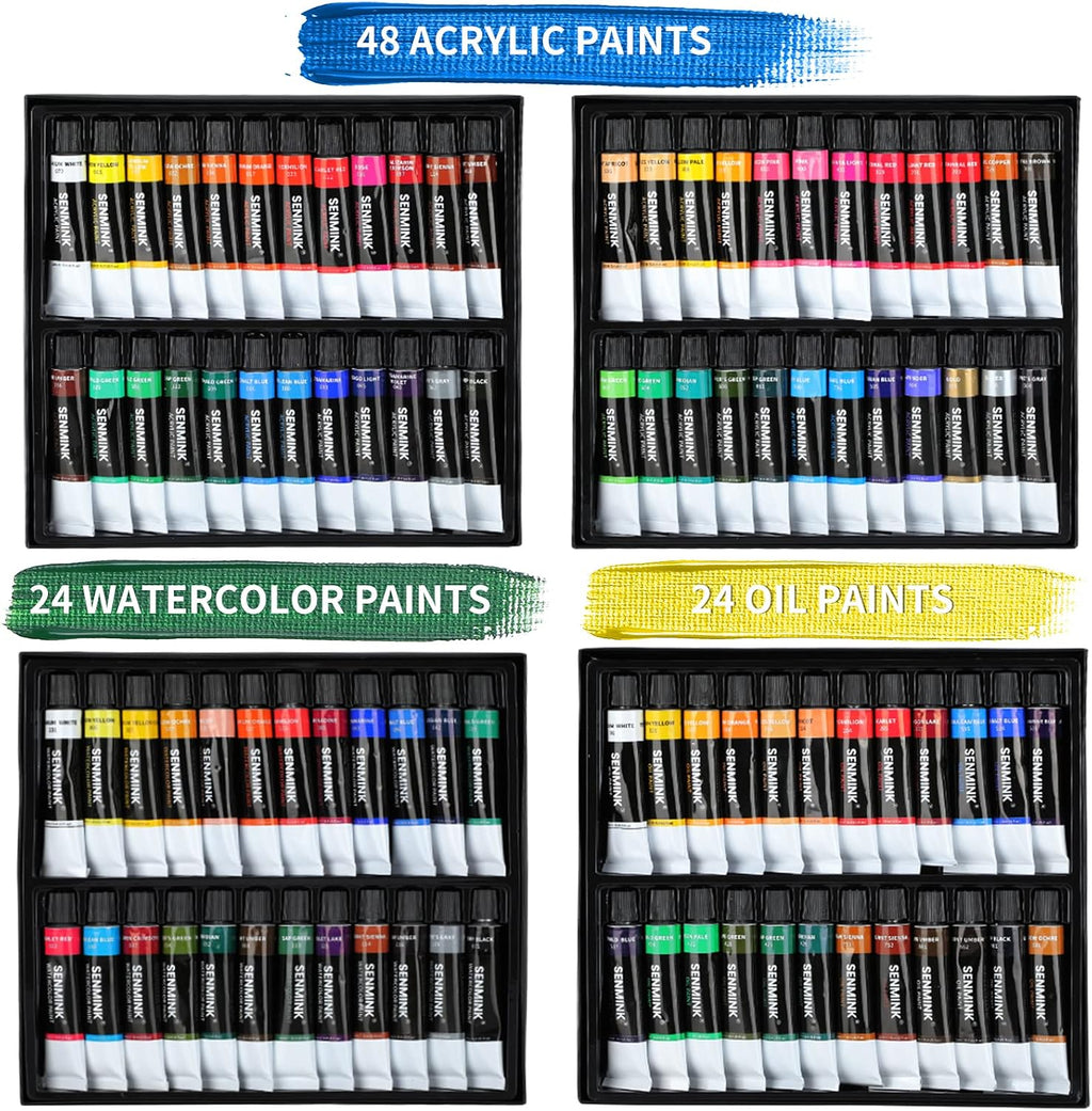 Deluxe Artist Painting Set with Aluminum and Beech Wood Easel, 48 Acrylic Paints E8964