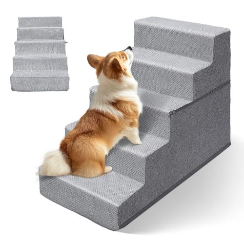 Topmart Dog Stairs for Small Dogs,4-Step,18.1" H, Pet Stairs for High Beds and Couch, Folding Dog Ramps Steps for Small Dogs Cats with Removable Washable Cover