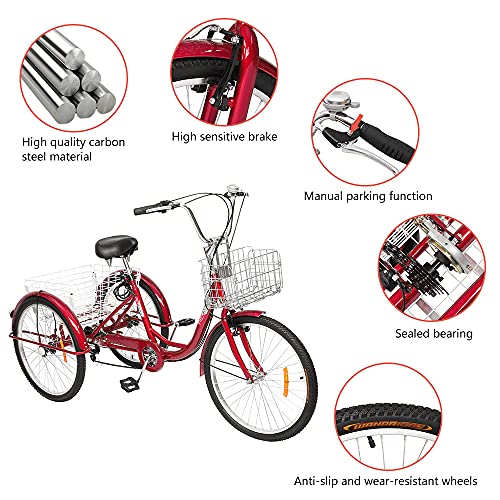 PEXMOR Adult Tricycle 7 Speed, 24/26 Inch 3 Wheel Bike with Baskets V3858