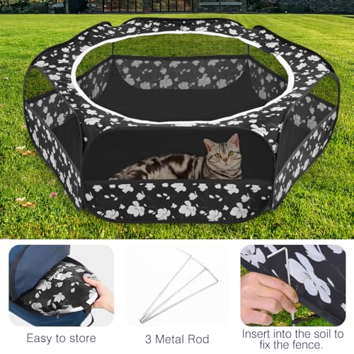 Pawaboo Small Animals Playpen, Waterproof Pet Cage Tent with Zippered Cover, Portable Outdoor Yard Fence, Green C9530