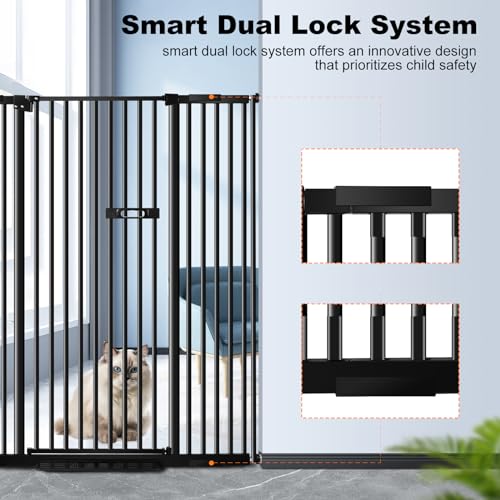 Extra Tall Cat Gate for Doorways and Stairs, Auto Close Metal Pet Gate, Black Z19428