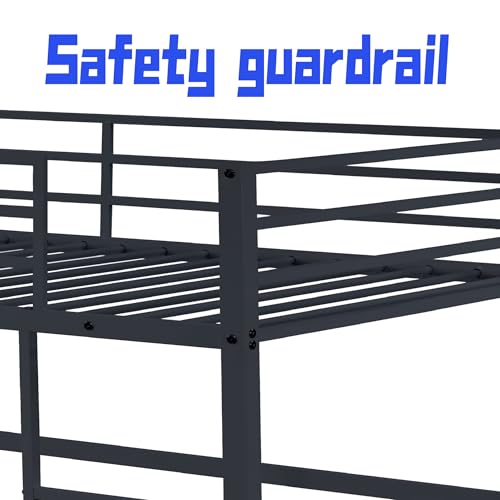 Metal Loft Bed Frame Twin Size with Safety Guard Rails & Built-in Ladder, Black C7852