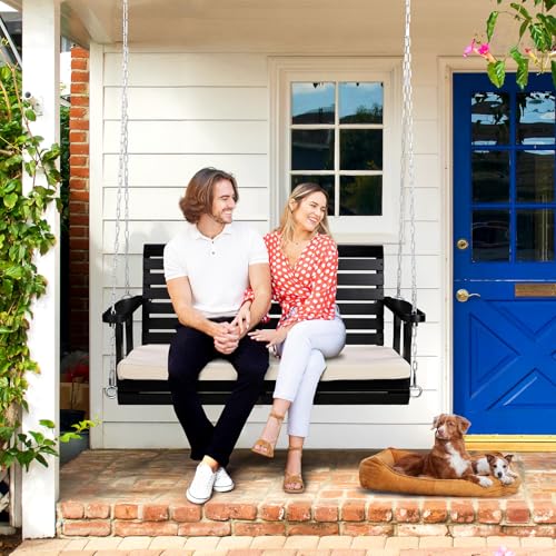 VINGLI Heavy Duty 880 LBS Patio Wooden Porch Swing with Extra Cushion, 5 FT Y211