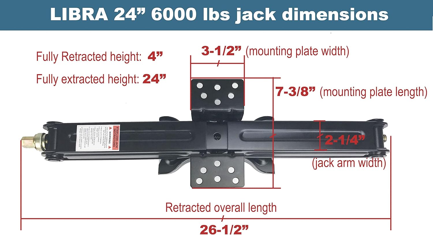 LIBRA 6000 lb 24" RV Trailer Scissor Jacks with Drill Sockets & Mounting Hardware I962005