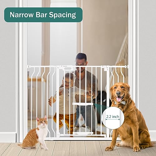 Newnice Baby Gate with Cat Door 29.9-48.8" Extra Wide, 33" Tall, Auto Close, White Z9749