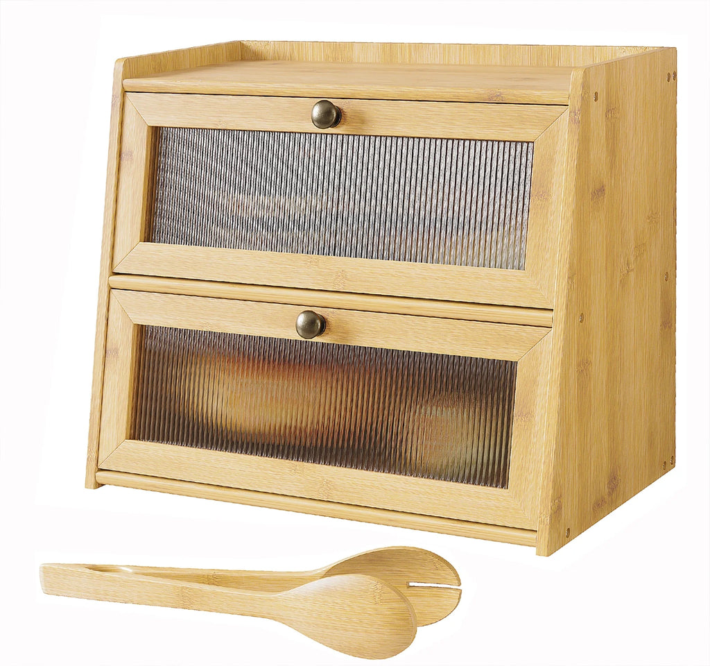 BALANBO Double Layer Bamboo Bread Box for Kitchen Counter S561773