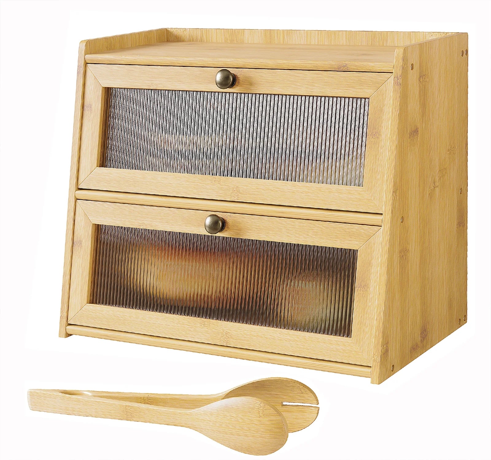 BALANBO Double Layer Bamboo Bread Box for Kitchen Counter S561773