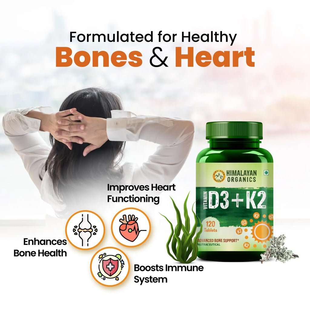 Himalayan Organics Vitamin D3 600 IU + K2 MK7 Supplement, 120 Veg Tablets S234