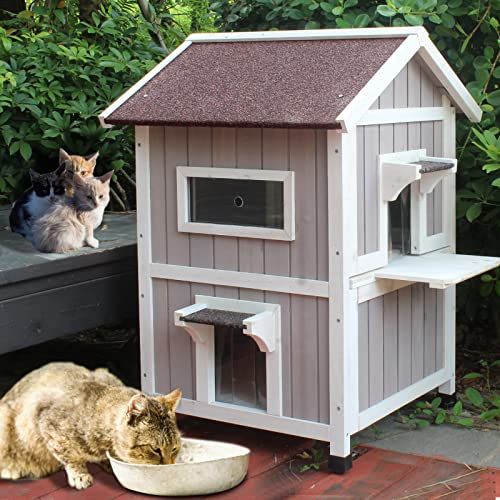 Rockever Outdoor Cat House, Large Wooden Weatherproof Shelter with Escape Door Z2462