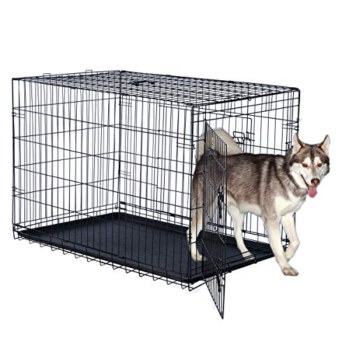 Dog Kennel - 42-Inch Dog Crate with Doors for Front and Side Access - Collapsible Dog Crate with Divider Wall Panel for Large Dogs by PETMAKER (Black)