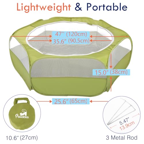Pawaboo Small Animals Playpen, Waterproof Pet Cage Tent with Zippered Cover, Portable Outdoor Yard Fence, Green C9530