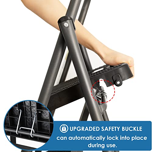 GOLYTON 2 Step Ladder Lightweight Folding Step Stool with Anti-Slip Pedal, Grey A53071