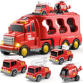 TEMI Construction Truck Toys Cars for Toddlers 3-5 - 7-in-1 Friction Power Vehicle Toy 3 4 5 6 Year Old Boys, Carrier Transport Trucks Kids Years, Car Set Age 3-9 Boys & Girls