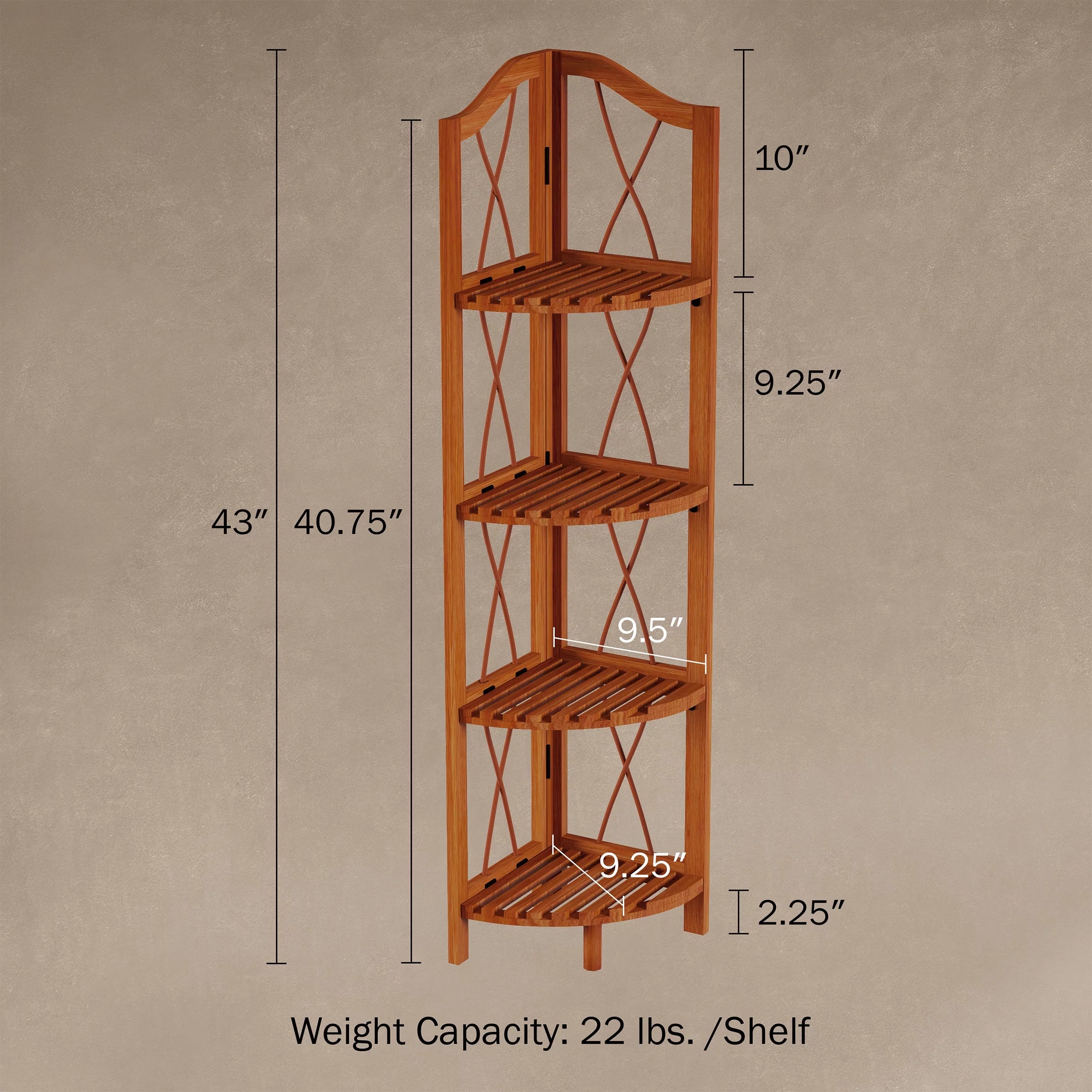 Lavish Home 4 Tier Wooden Folding Corner Bookshelf, Pecan P724