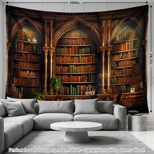 QGHOT Medieval Bookshelf Tapestry Vintage Library Wall Hanging P36533