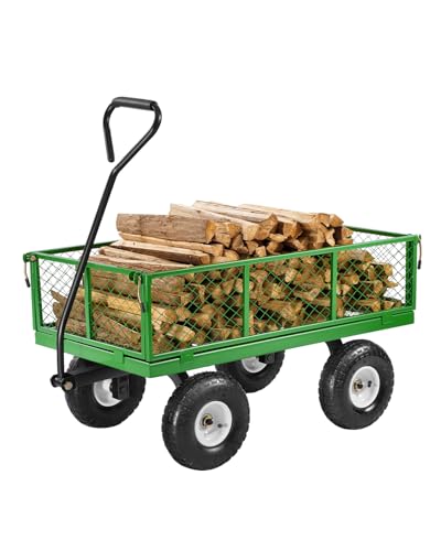 VEVOR 900 Lbs Heavy Duty Steel Garden Cart, Garden Wagon Cart on Wheels, Outdoor Metal Yard Utility Wagon Carts with 10" Tires and Mesh Removable Sides(Convert to Flatbed) and 180°Rotating Handle