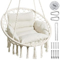 Greenstell Hammock Chair, Macrame Swing Chair with Cushion, Indoor & Outdoor, Beige G7957