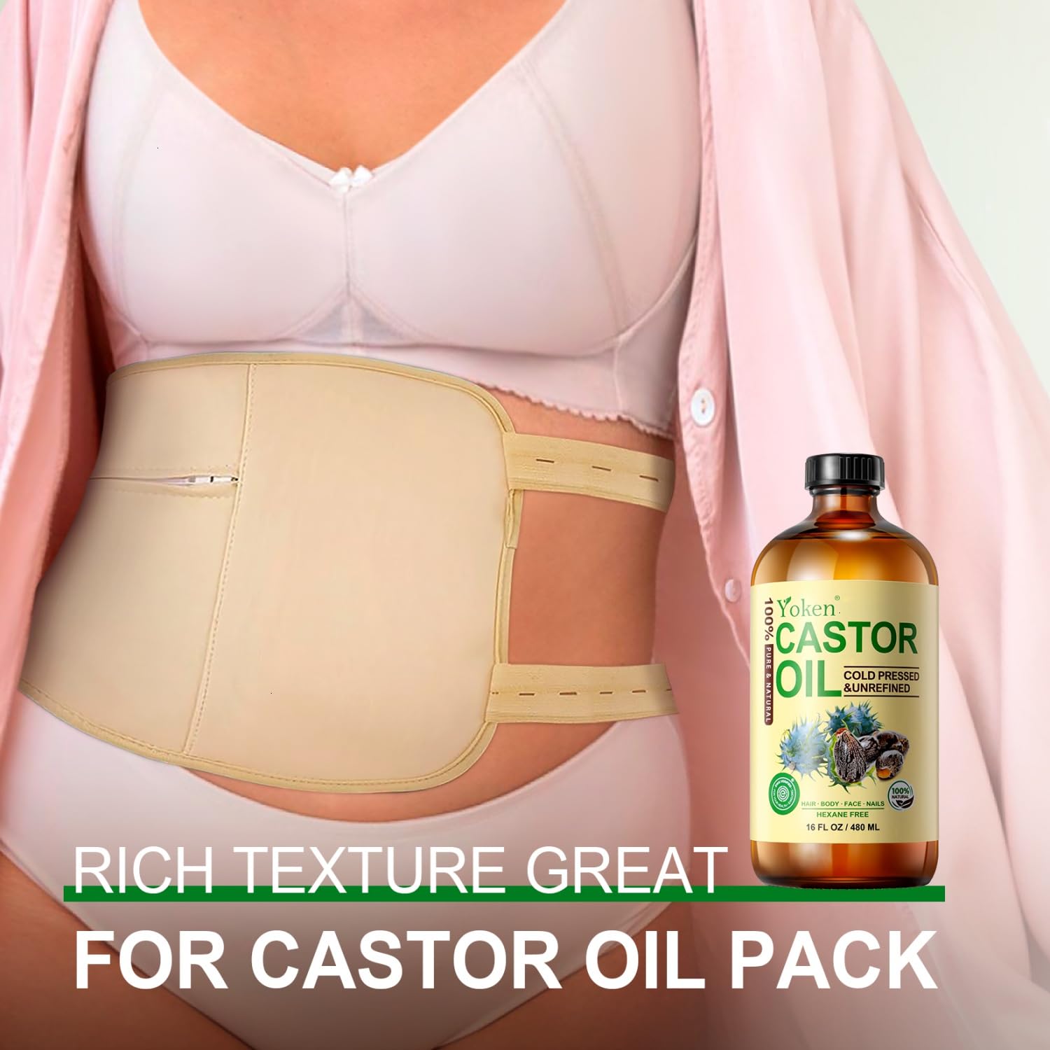 Yoken Pure Castor Oil Glass Bottle 16 fl oz for Face, Body, Hair U780559
