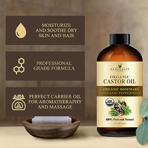 Handcraft Blends Organic Castor Oil with Rosemary and Peppermint Oil, 2 Fl Oz U51465