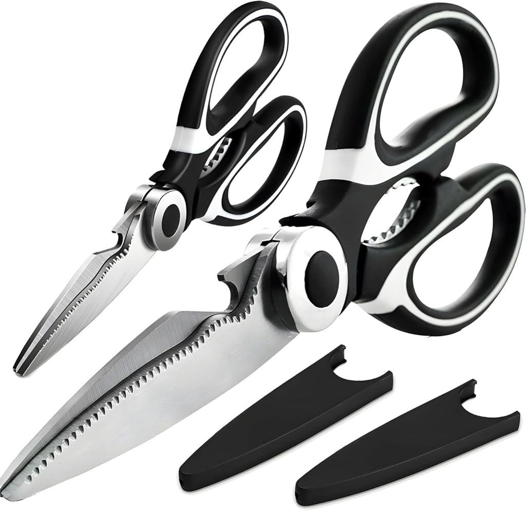 2-Pack, Food Grade Kitchen Scissors | Multifunctional Poultry Shears, Fish Bone Cutters, Kitchen Meat Shears for Chicken, Duck, Fish | Food Scissors with Nut & Bottle Opener | Stainless Steel Tool