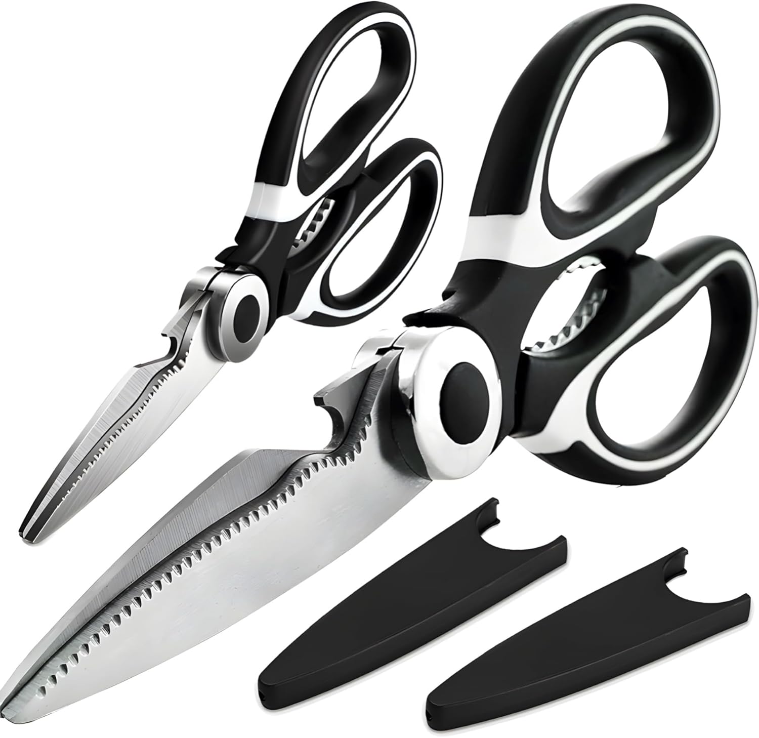 2-Pack, Food Grade Kitchen Scissors | Multifunctional Poultry Shears, Fish Bone Cutters, Kitchen Meat Shears for Chicken, Duck, Fish | Food Scissors with Nut & Bottle Opener | Stainless Steel Tool