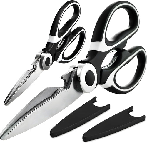 2-Pack, Food Grade Kitchen Scissors | Multifunctional Poultry Shears, Fish Bone Cutters, Kitchen Meat Shears for Chicken, Duck, Fish | Food Scissors with Nut & Bottle Opener | Stainless Steel Tool