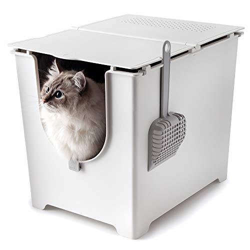 Modkat Flip Litter Box, 3 Lid Positions, Tall Seamless Base, Reusable Litter Liner, Litter Scoop - Gray