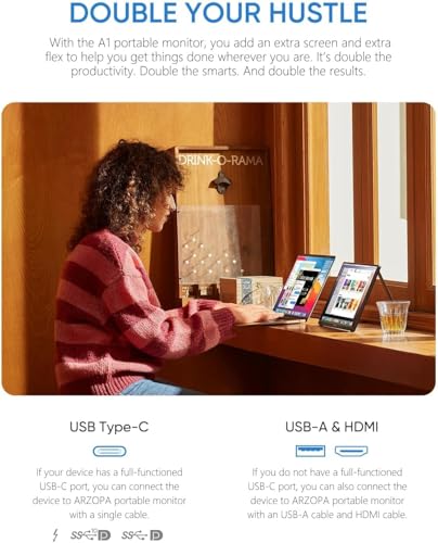 ARZOPA 15.6'' FHD 1080P Portable Monitor with Kickstand, IPS Display, USB-C & HDMI J54429