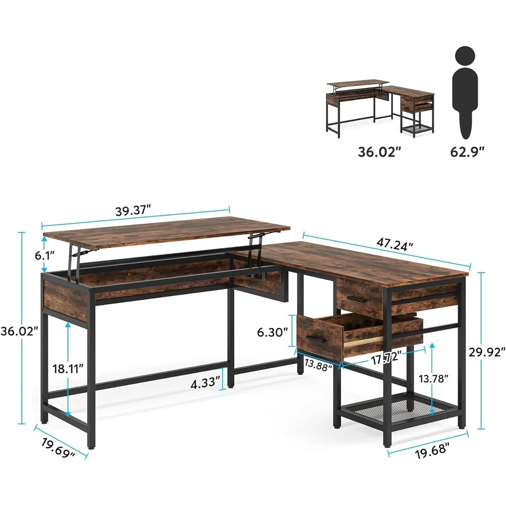 Tribesigns L-Shaped 59" Computer Desk with Drawers and Lift Top L17086
