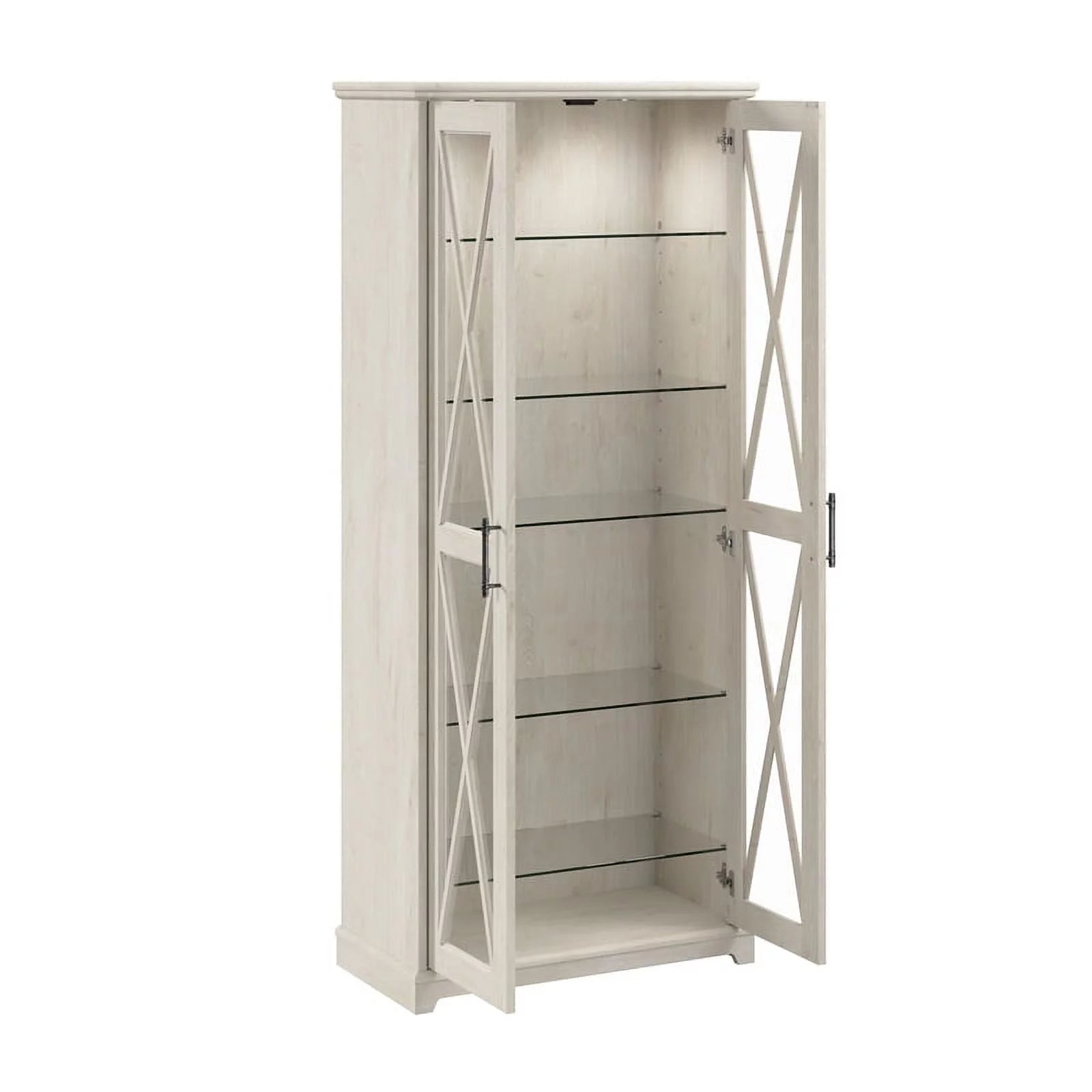 Bowery Hill Engineered Wood Curio Cabinet with Glass Doors in Linen White Oak N911429