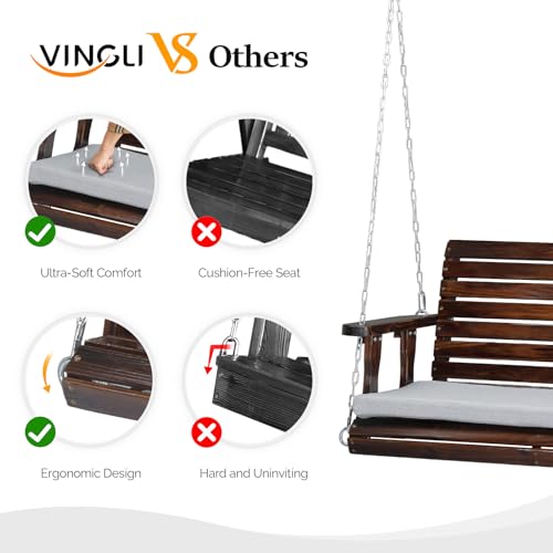 VINGLI Heavy Duty 880 LBS Patio Wooden Porch Swing with Extra Cushion, 5 FT Y211