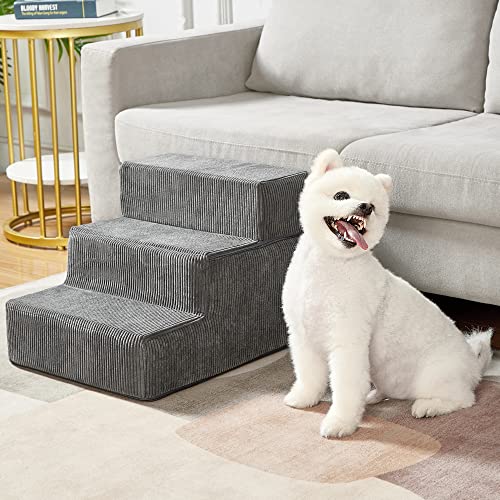 Dog Stairs & Steps for Small Dogs Cats, Pawque Pet Steps for High Bed Couch, Shock Absorbing Foam with High-Strength Boards for Pet Safe, Non-Slip Removable Washable Cover, 4-Step (18'' High)