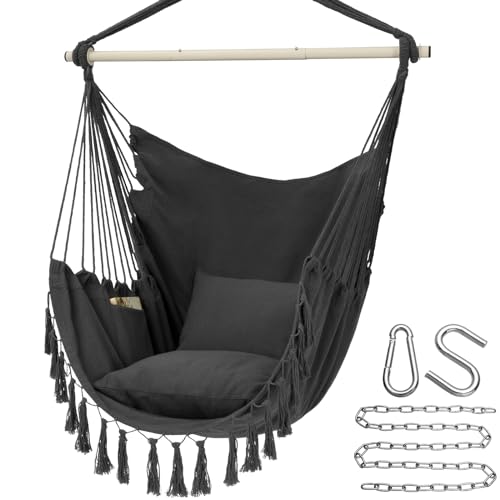 Y-STOP Hammock Chair Hanging Rope Swing with 2 Cushions, Beige I74503