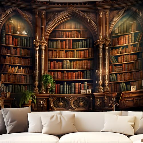 QGHOT Medieval Bookshelf Tapestry Vintage Library Wall Hanging P36533