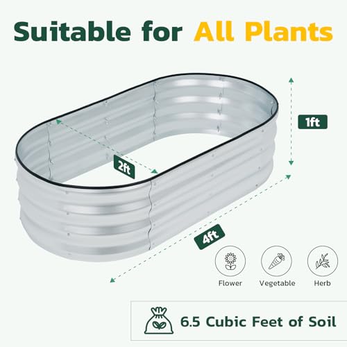 LINEX Galvanized Raised Garden Bed 4x2x1 ft Metal Planter Box T46320