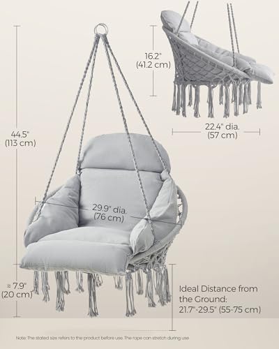 SONGMICS Hanging Chair with Large Thick Cushion, Boho Swing Chair, Cream White C225966