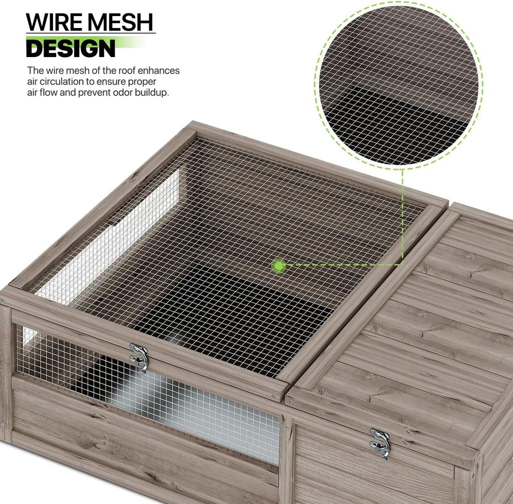 Magshion Outdoor Tortoise Enclosure Wooden Pet House Reptile Cage, 36.75" Grey T8522
